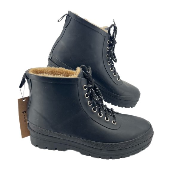 Chooka Black Rubber Ankle Boots | Lace Up, Round Toe - Picture 1 of 7